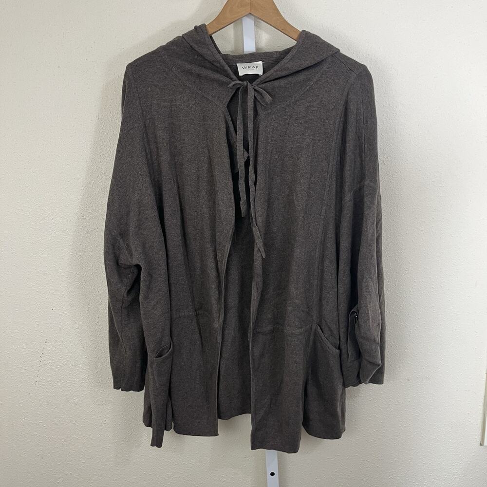 Wrap London Women’s US 12 Organic Cotton Hooded Cardigan Brown Open Front - Picture 2 of 7